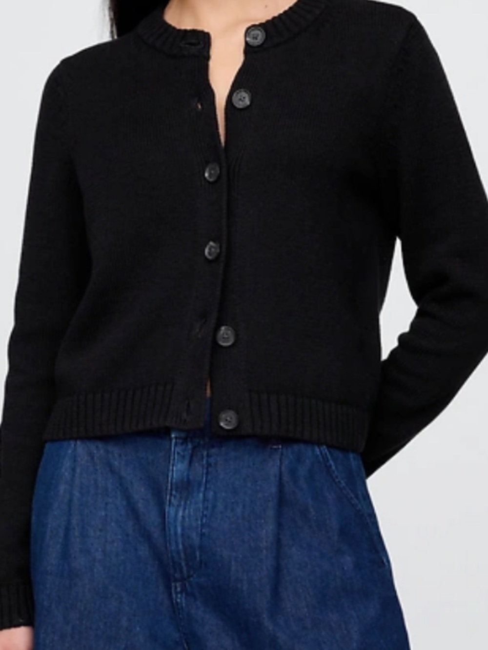 GAP 100% Cotton Black Button-Front Crewneck Cardigan